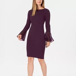 Calvin Klein Chiffon-Bell-Sleeve Sheath Dress